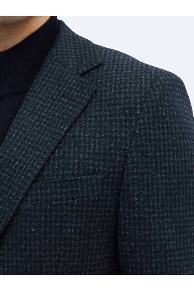 Lacivert Desenli Modern Fit Örme Ceket - 4