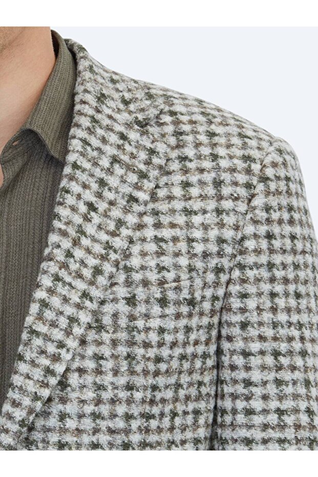 سترة محبوكة من مزيج الصوف بتصميم عصري منقوش باللون الكاكي - 5