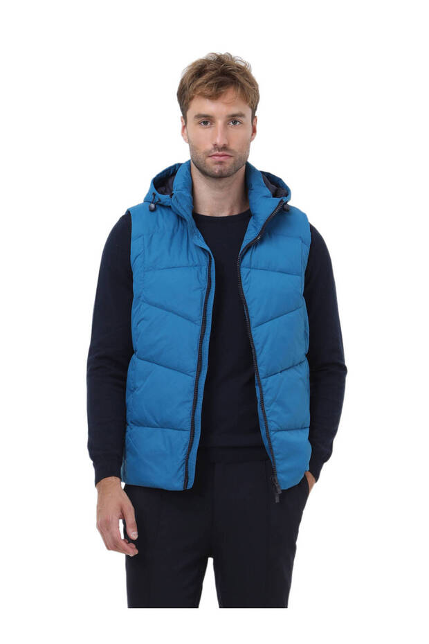 Cobalt Blue Regular Fit Hooded Casual Woven Sports Vest
