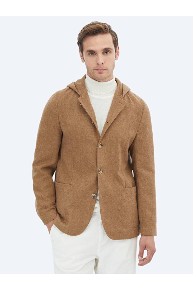 Hazelnut Plain Modern Fit Wool Blend Jacket - 1
