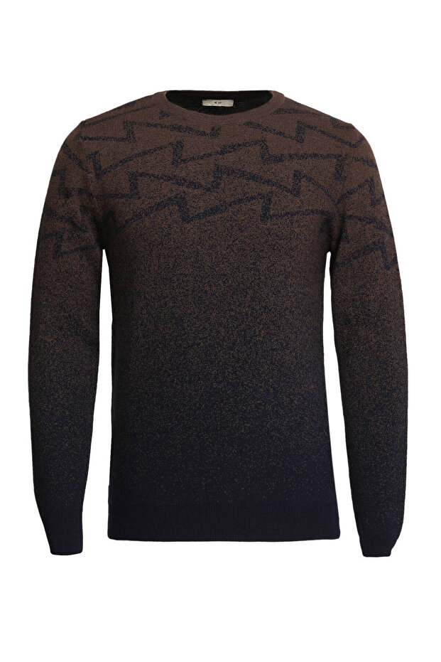 سترة تريكو من الصوف المخلوط باللون البني بياقة دائرية - 5