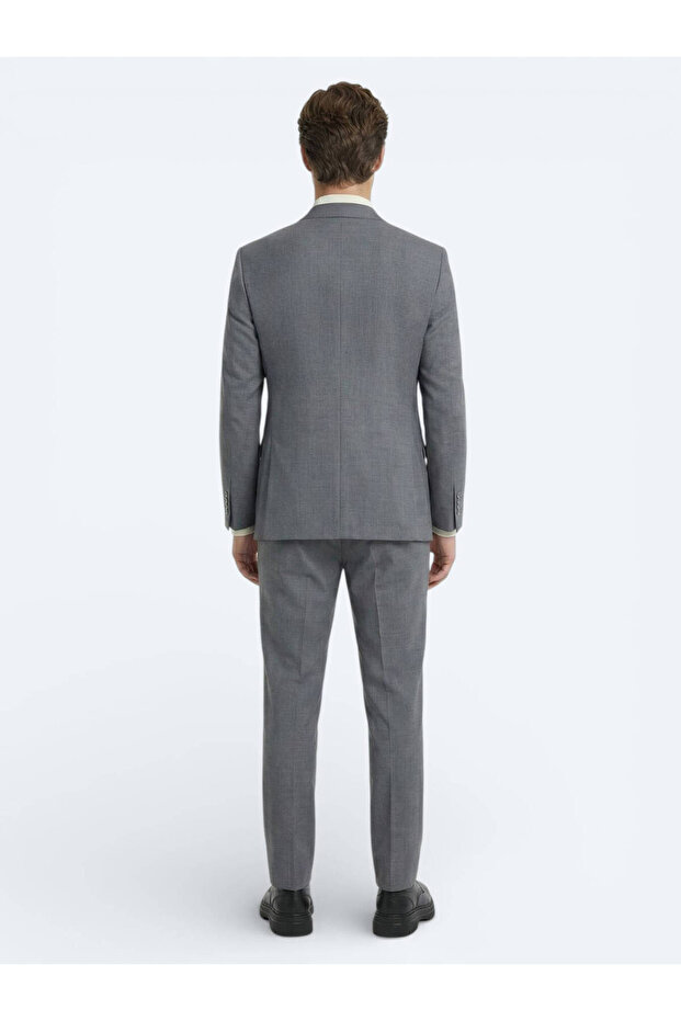 بدلة رمادية من مزيج الصوف السادة - 4