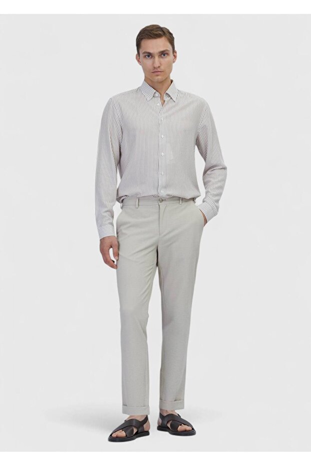 Beige Straight Woven Jogging Fit Casual Trousers