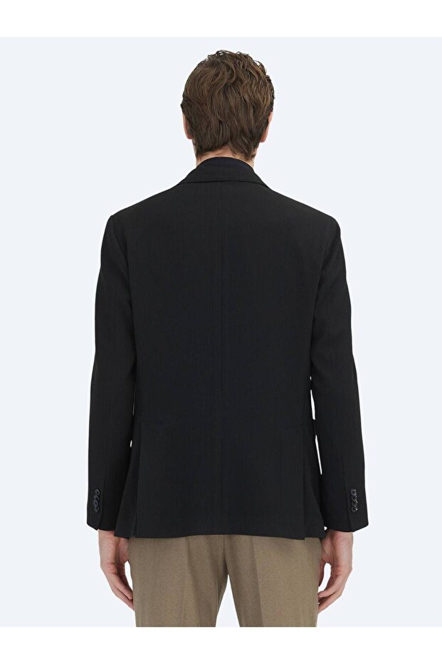 Black Striped Modern Fit Jacket - 4