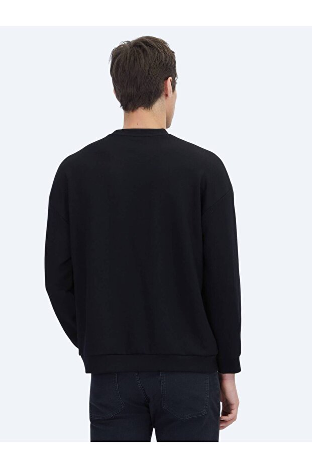 Siyah Bisiklet Yaka Baskılı Sweatshırt - 6