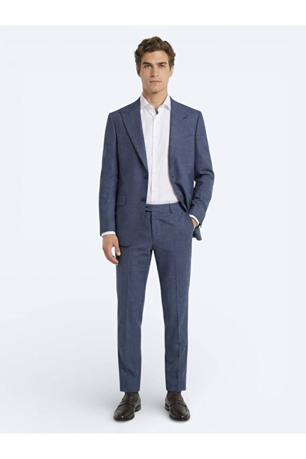 بدلة من مزيج الصوف الأزرق - 3