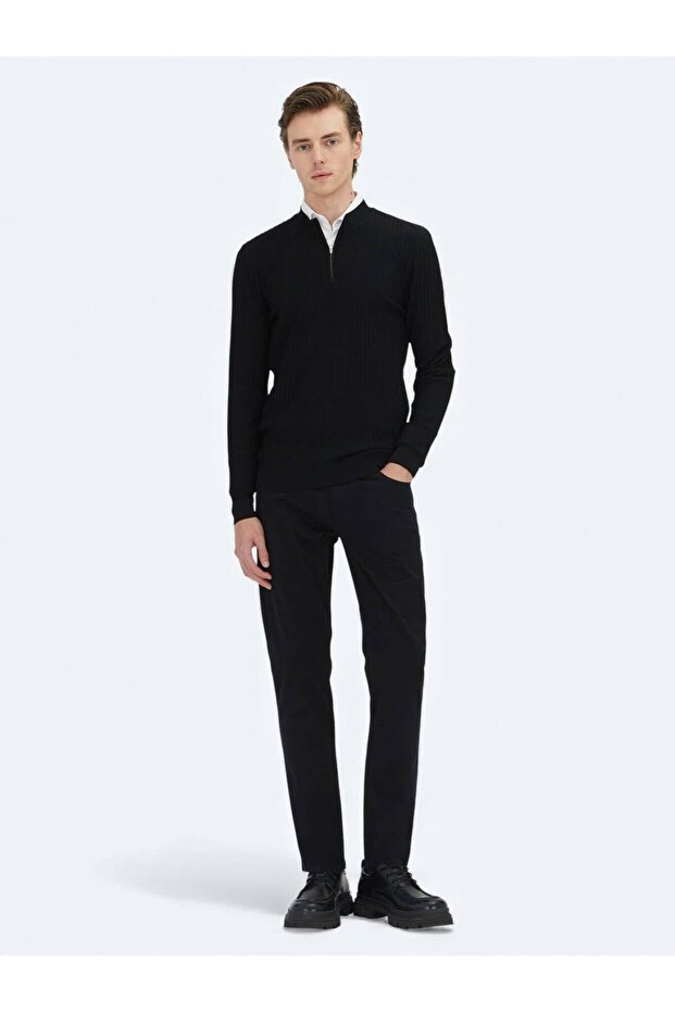 Black Half Turtleneck Patterned Sweater Sweater - 2