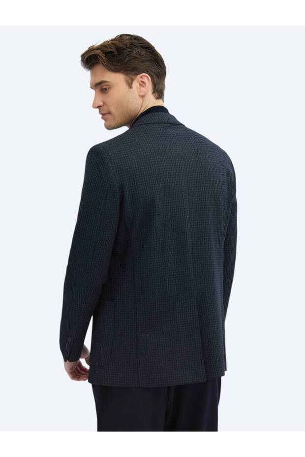 Lacivert Desenli Modern Fit Örme Ceket - 5