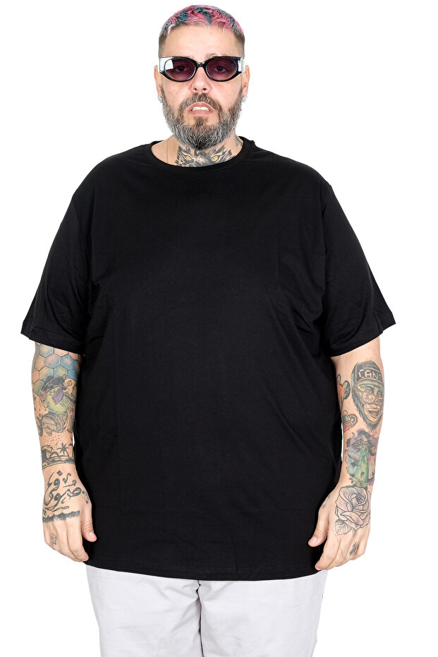 Modexl Mode XL Büyük Beden Unisex T-Shirt Basic 20031 Siyah