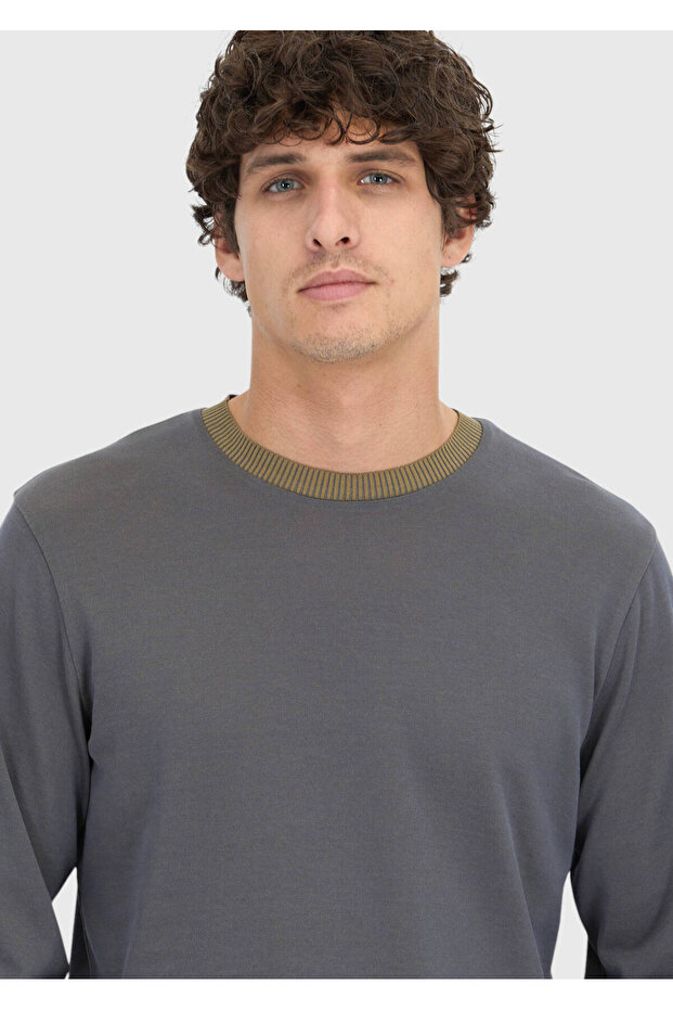 Gray Crew Neck Plain Sweatshirt - 3
