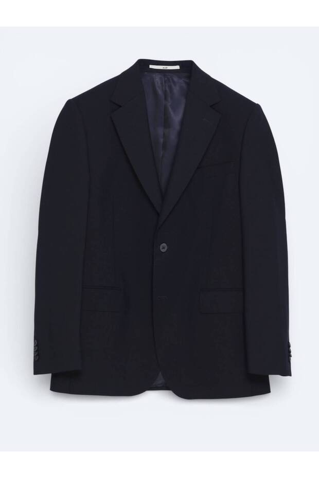Navy Blue Solid Wool Blend Suit - 5