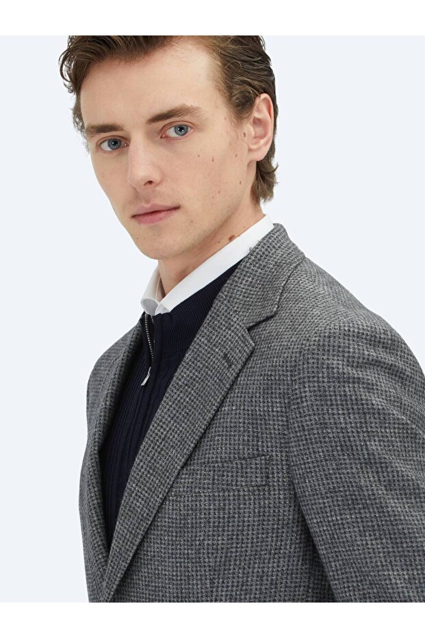 Gray Modern Fit Wool Blend Jacket - 3