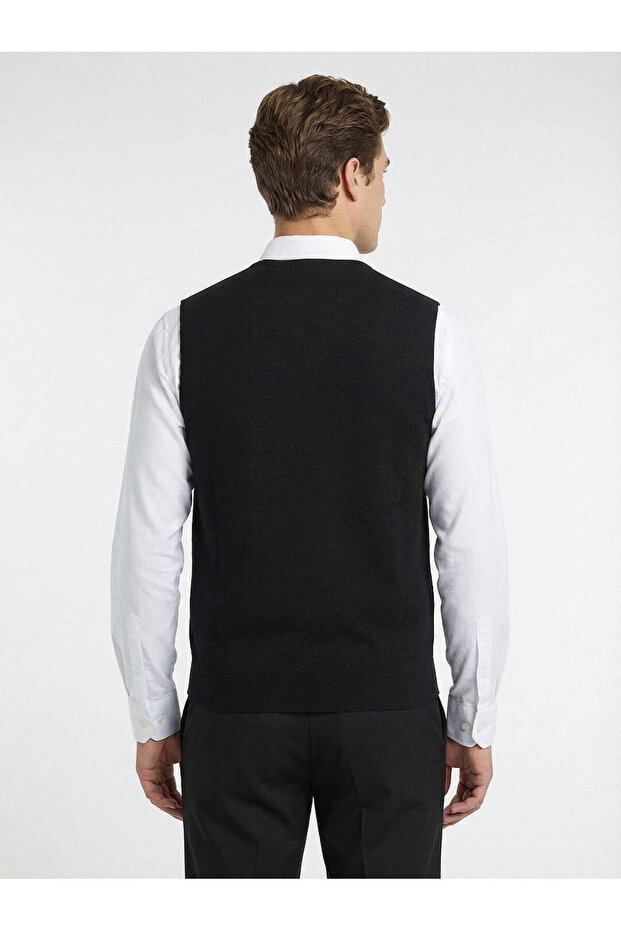 Siyah Regular Fit Casual Örme Triko Yelek - 5