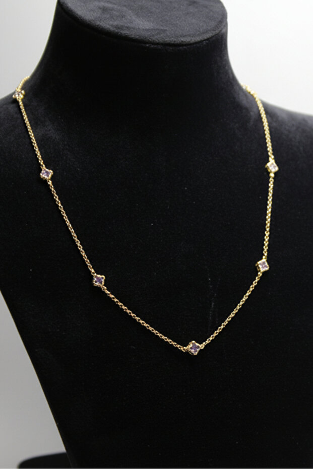 ALTIN KOLYE 5'Lİ YONCA MOR RENK - 2