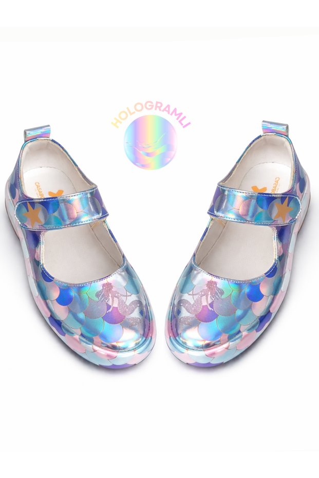 Mermaid Hologram Gray Girls' Ballerina Sneakers