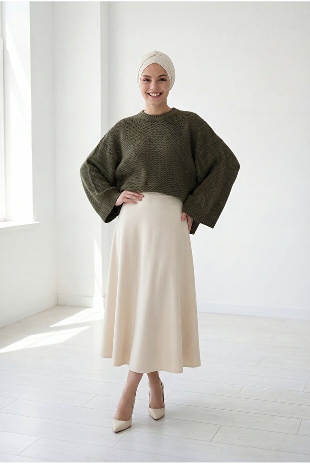 Yaser Wide Sleeve Knitwear Short Sweater-Kr5076 Khaki