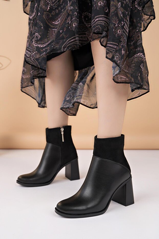 Mddm 1012 Black Garni Suede Heeled Women's Boots