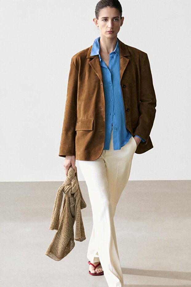 Süet deri yakalı blazer - 2