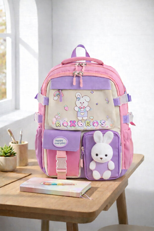Korean Style Rabbit Child Figured 180 ° Full Opening Primary School Backpack Girl's School Bag