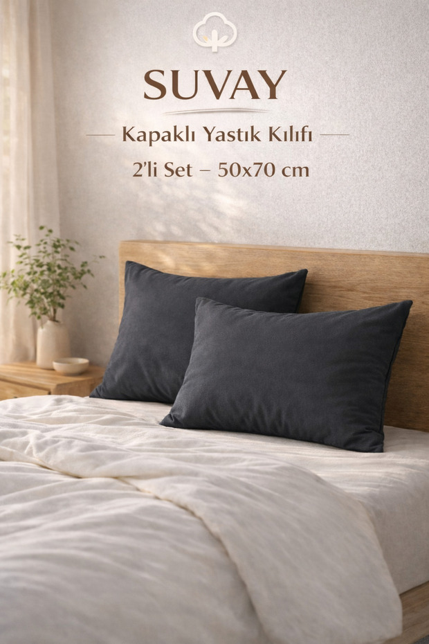 2-Piece Pillowcase Anthracite Cotton Cover 50X70 cm