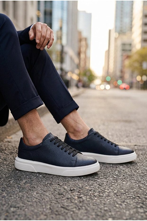 Tommy Casual Leather Men's Sneakers Comfort Sole Shoes Dark White