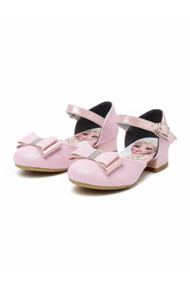 Girls' Pink Shiny Princess Stylish Evening Dress Shoes with Small Heels