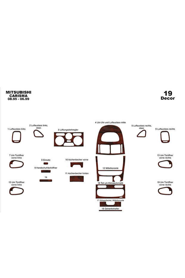 Mitsubishi Carisma Console-Torpedo Trim 1995-1999 19 Pieces