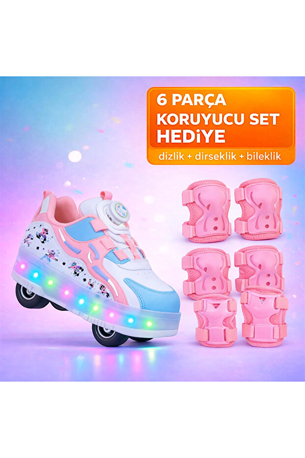 RGV PATENLİ IŞIKLI PEMBE SPOR AYAKKABISI 4 TEKERLEKLİ PATEN