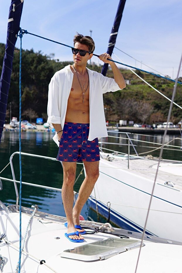 Father Son Digital Printed Swim Shorts C1160-c11020 Navy Blue