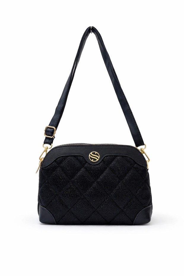 Women's Adjustable Cross Strap 4 Compartment Shoulder and Crossbody Bag Black Mosaic