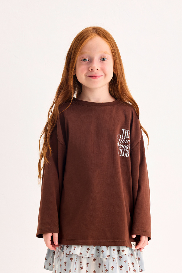 The Magical Club Brown Printed Long Sleeve Tshirt