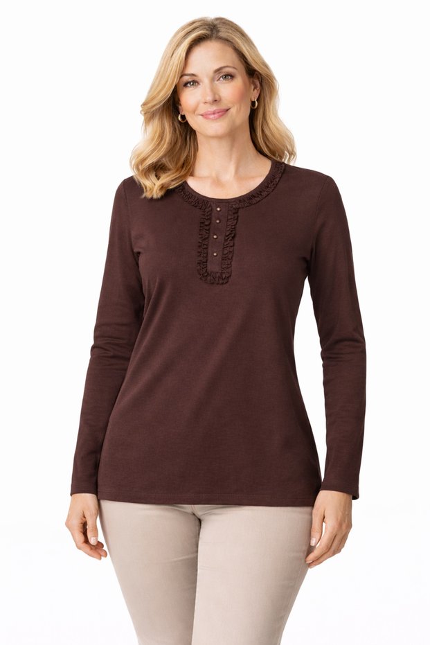 New Season Women's Middle Age and Above Long Sleeve Lapel Patterned Stretch Fabric Mother Combed Cotton Blouse 6390