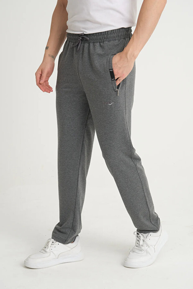 Men's Anthracite Sweatpants – Combed Cotton Fabric – Embroidery Detailed