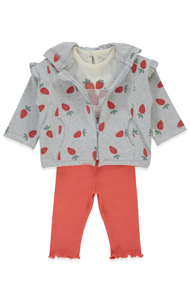 Kaşkorse Hooded Cardigan 3-Piece Set (Strawberry) Red