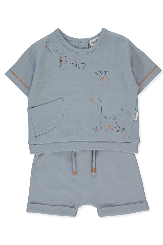 Pique Shorts 2-Piece Set (Dino) Blue