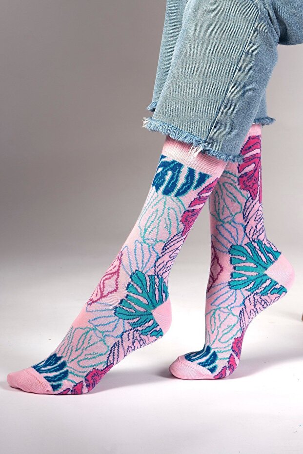 Çiçek Desenli Çorap - 4