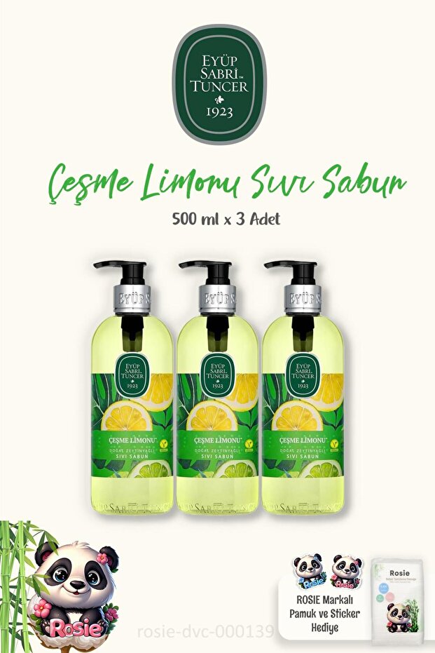 3-Pack of Çeşme Lemon Scented Liquid Soap 500 ml and ROSIE Cotton 60-Pack