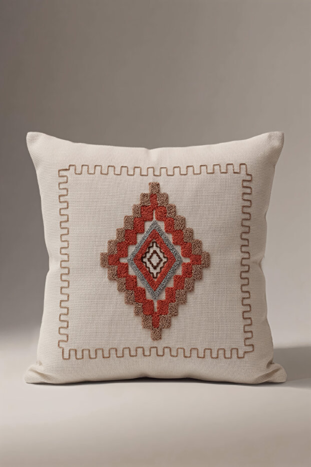 Punch Embroidered Ethnic Patterned Throw Pillow Cover