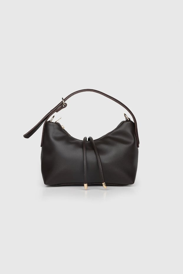 Women's Bitter Brown Top Detailed Mini Pouch Handbag and Crossbody Bag