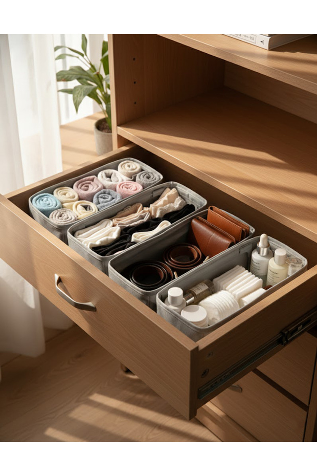 Drawer Organizer Set | Set of 4 | Foldable, Steel Support Drawer Clothing Organizer