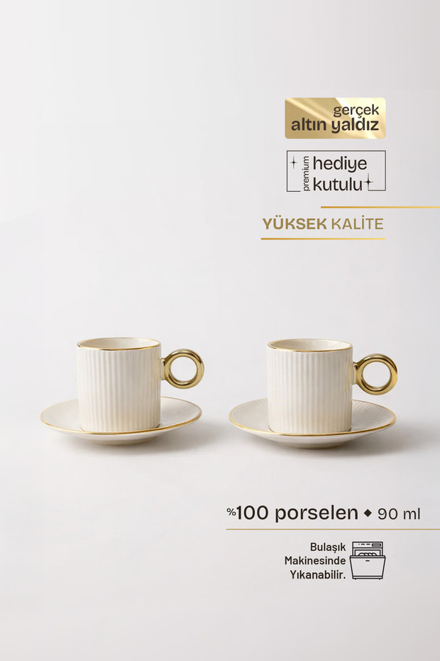 Pure Gold 4 Piece Porcelain Coffee Cup Set for 2 People 90 ml