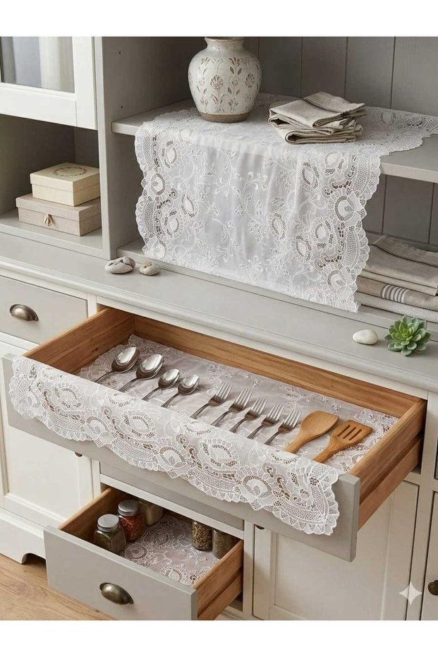 50Cm/3-5-10-15Mt Lace Pvc Removable Shelf Cover, with Anti-Slip Base, for Refrigerator, Shoe Rack, Drawer Cover