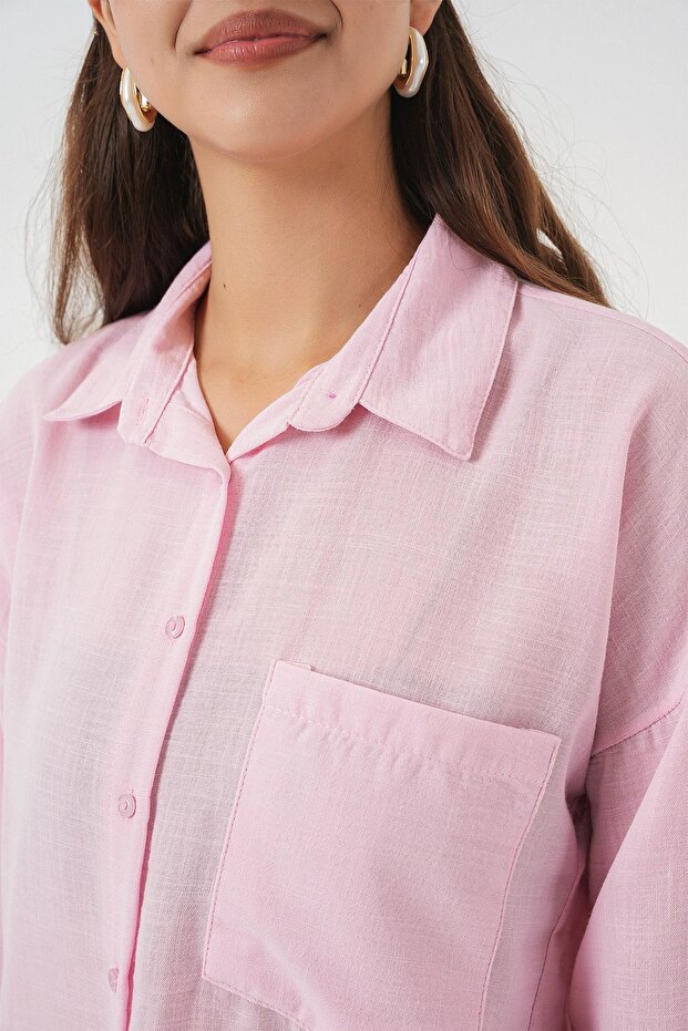 BDART Cep Detaylı Keten Karışımlı Basic Gömlek - 5
