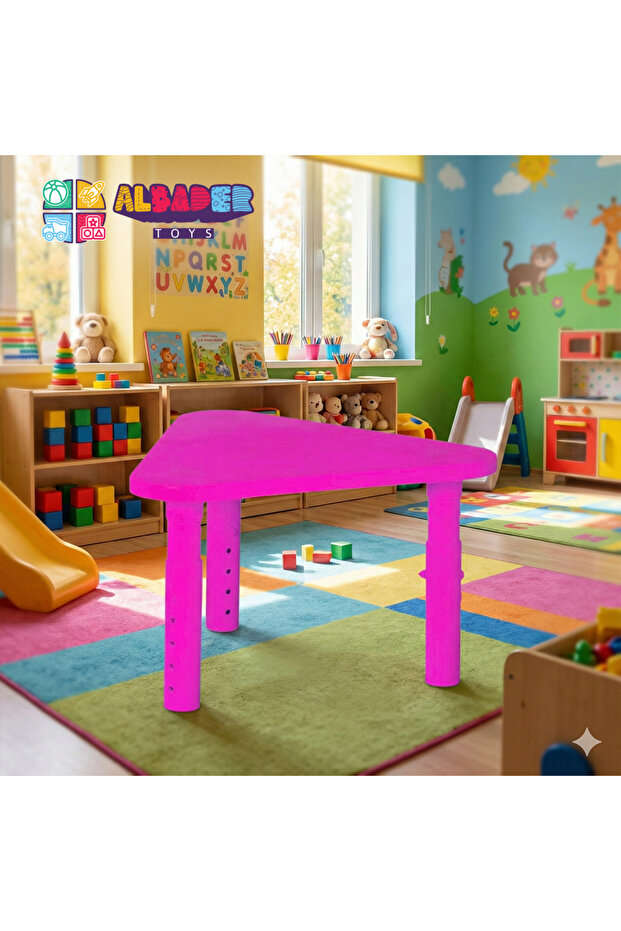 Adjustable Height Kids Plastic Table, Triangular Activity Study Table for Kindergarten Playroom - 6