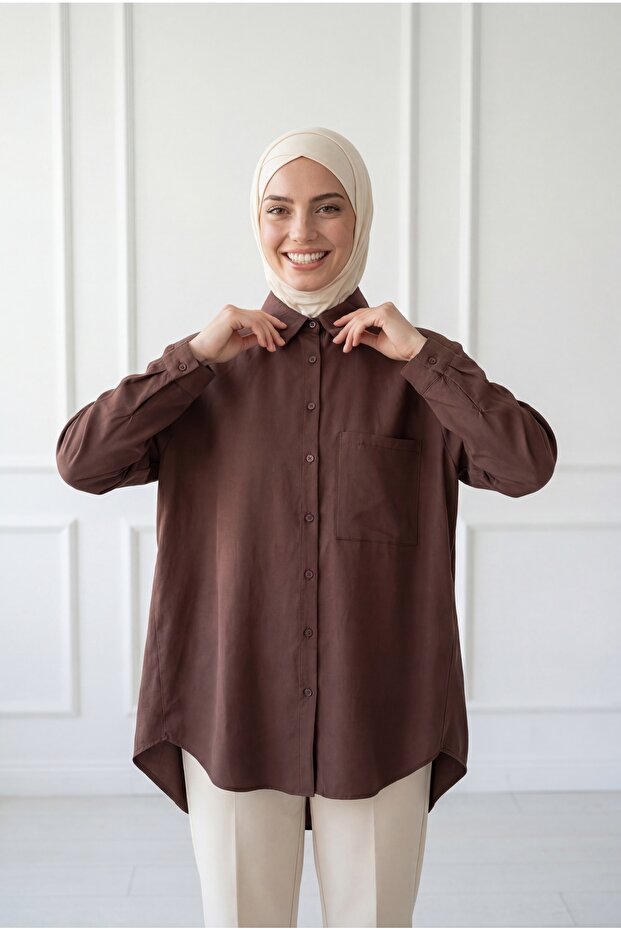 Deva Tek Pocketed Oversized Cupra Shirt-Çi̇334.13 Brown