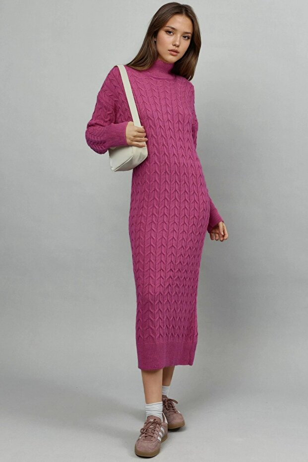 My Fashion Long Sleeve Turtleneck Jacquard Knitwear Dress