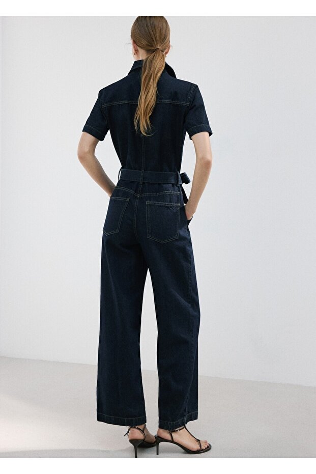 Kemerli denim tulum - 4