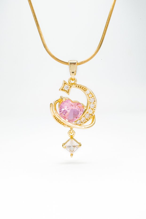 Heart Moon Star Women's Necklace with Zircon Decoration, Crystal Stone | Snake Chain 🇹 🇷