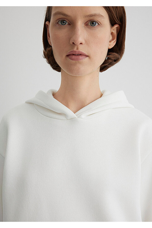 Kapüşonlu Beyaz Basic Sweatshirt 167299-70057 - 4