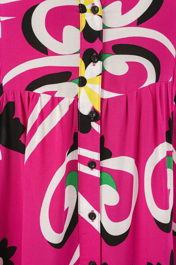 فستان ماكسي منقوش بياقة على شكل حرف V وأزرار من BDART - 5